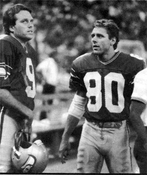 Steve Largent and Norm Johnson, scanned from Inside the Seahawks, 1986